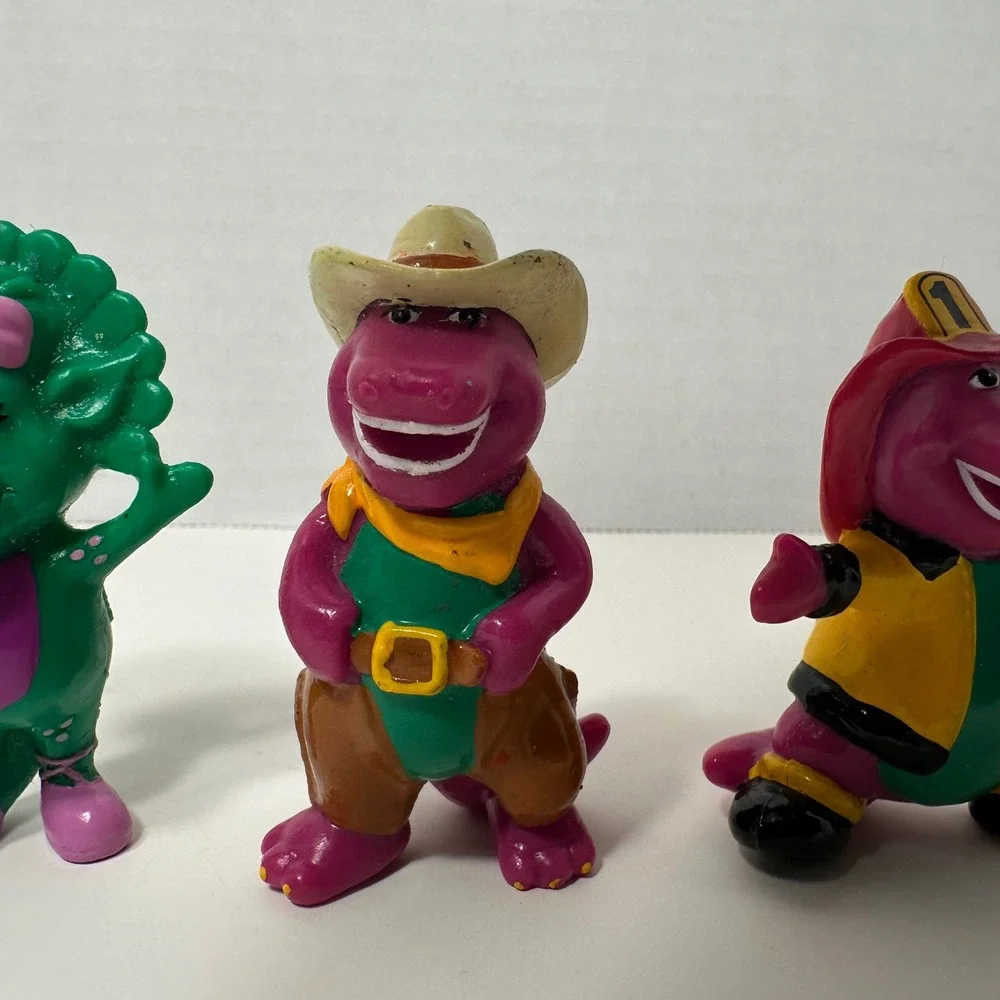 Vintage 1993 Barney The Lyons Group PVC Figures Lot Cowboy Firefighter 3pc